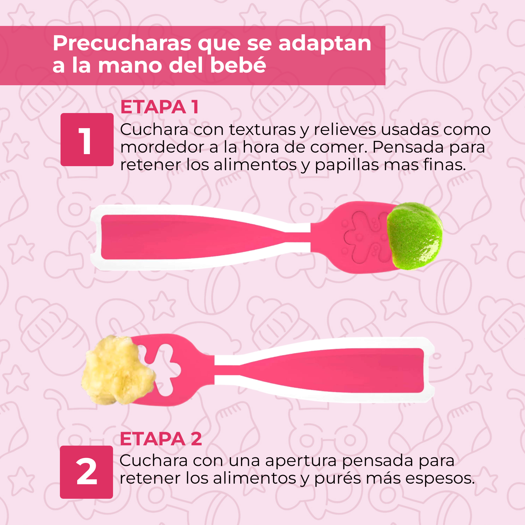 Cuchara BLW Rosa para bebés – Silicona segura y aprendizaje fácil