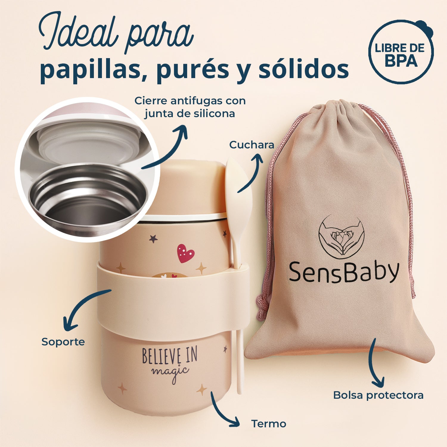 Termo papillero infantil portatil para mantener alimentos calientes
