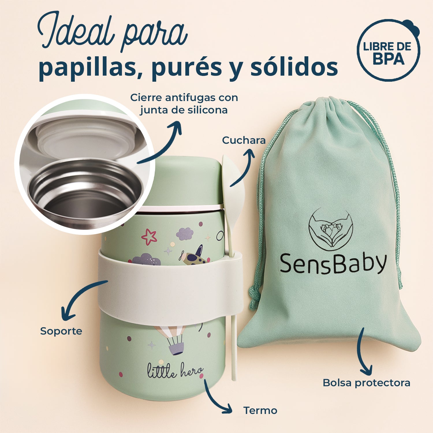 Termo papillero infantil portatil para mantener alimentos calientes