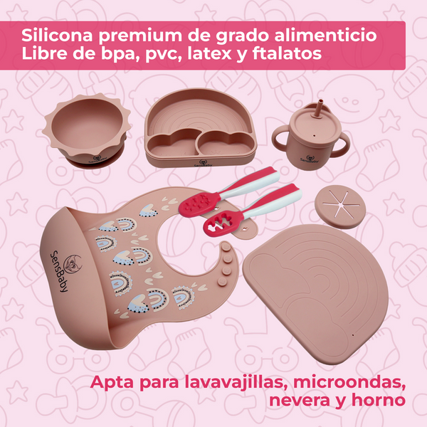 Vajilla Bebe Rosa, Vajilla infantil, Vajilla Bebe Silicona | Sensbaby