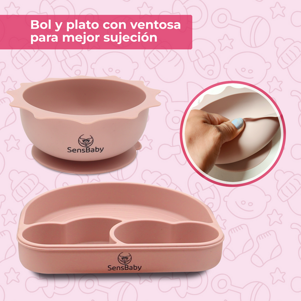 Vajilla Bebe Rosa, Vajilla infantil, Vajilla Bebe Silicona | Sensbaby