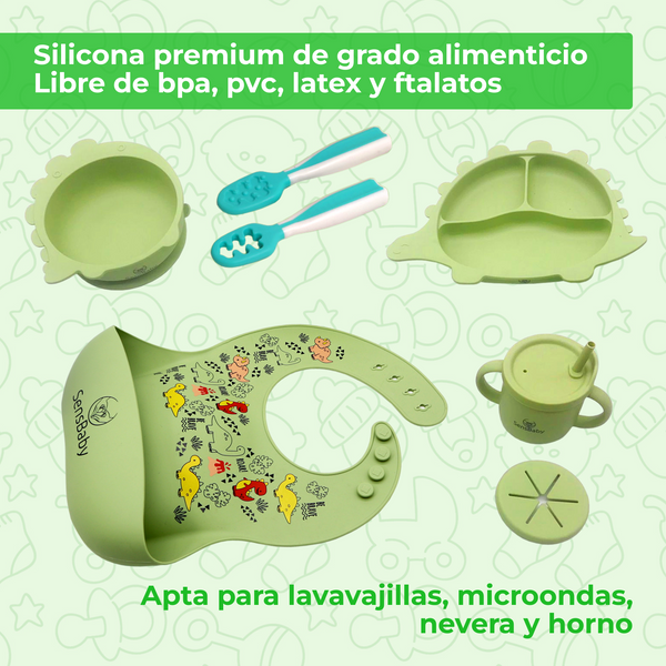 Vajilla Bebe Verde, Vajilla infantil, Vajilla Bebe Silicona | Sensbaby
