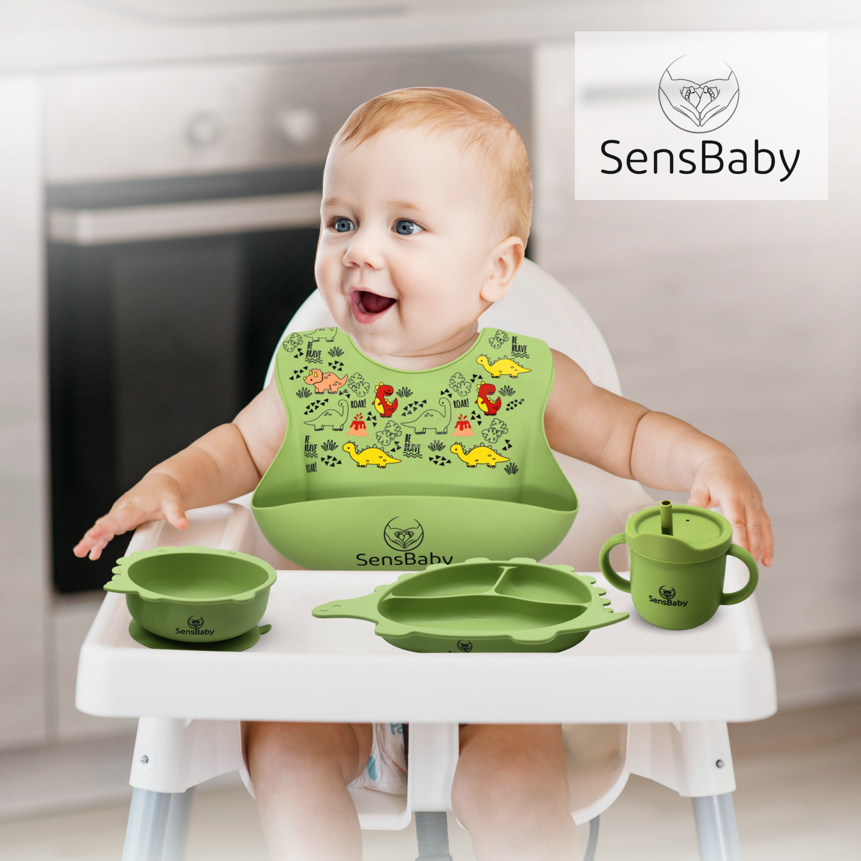 Vajilla Bebe Verde, Vajilla infantil, Vajilla Bebe Silicona | Sensbaby