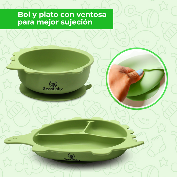 Vajilla Bebe Verde, Vajilla infantil, Vajilla Bebe Silicona | Sensbaby
