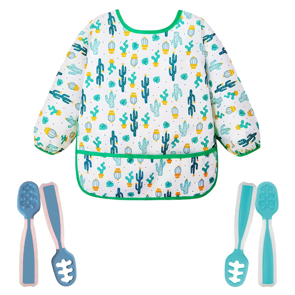 Cucharas BLW y babero impermeable para bebés