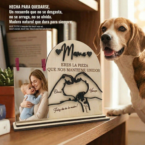 Cumpleaños madre regalo personalizado con marco de madera grabado y foto familiar