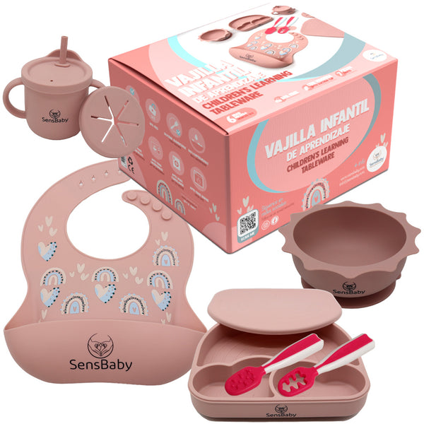 Vajilla Bebe Rosa, Vajilla infantil, Vajilla Bebe Silicona | Sensbaby