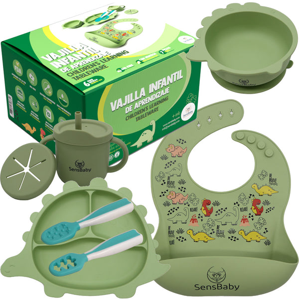 Vajilla de Silicona Bebé BLW: Segura y Antideslizante, Verde